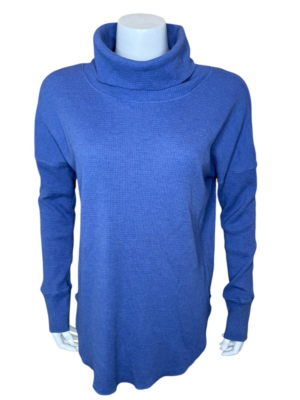 Babaton The Group Waffle Knit Thermal Top Tunic L Cowl Pullover Periwinkle Blue